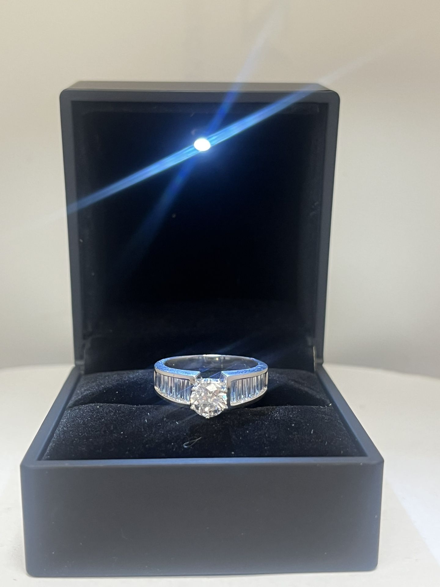 Solitaire Baguettes Channel Diamond Engagement Ring In 14k White Gold