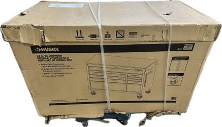 husky 52 in 10 drawer mobile workbench with solid wood top