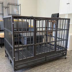 New🐾 48” Heavy Duty XL Dog Crate with Wheels – Extra Large Kennel for Big Dogs