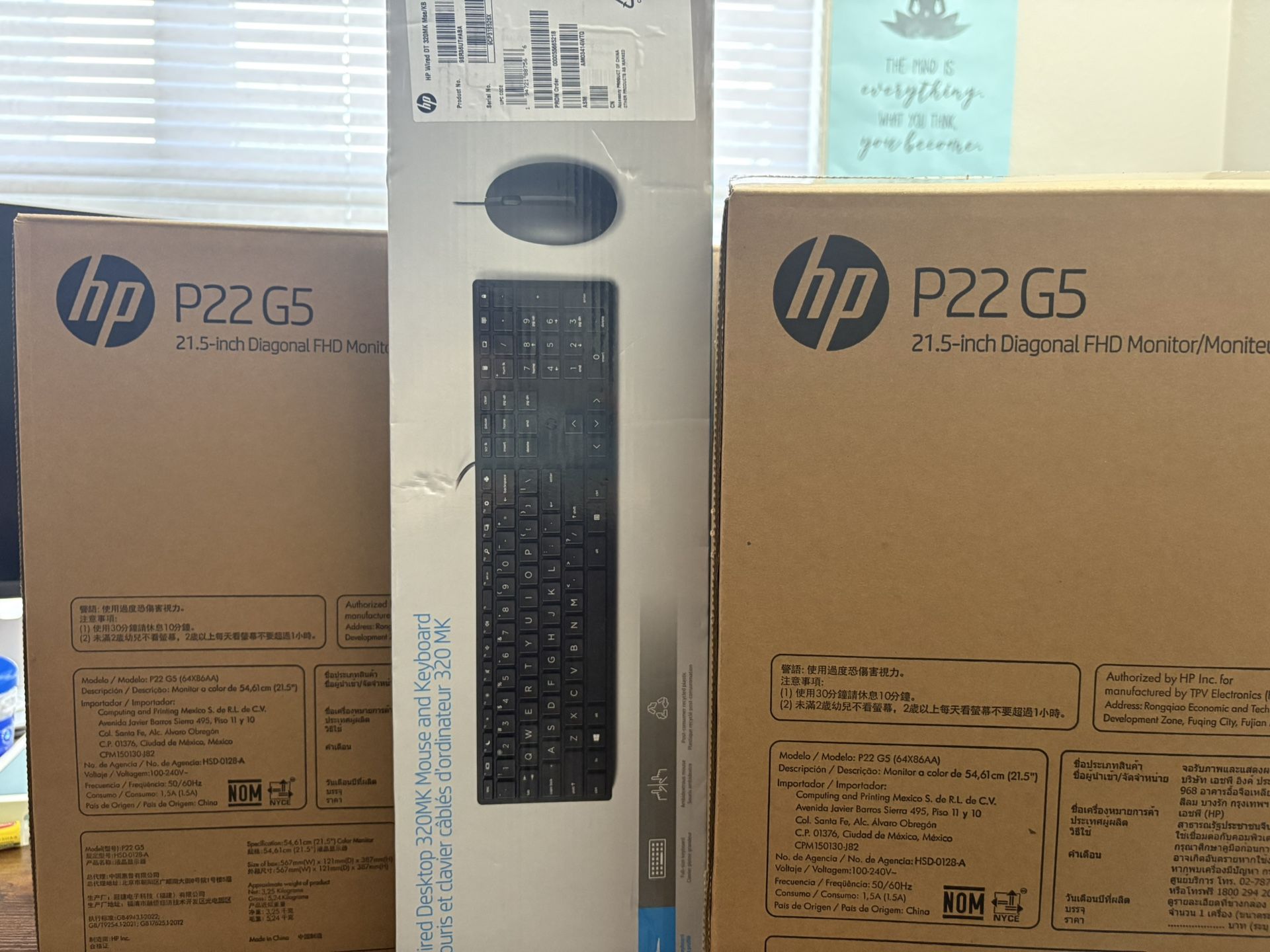 Dual HP Monitor Setup – HP P22 G5 (21.5”) FHD – Complete with Keyboard & Mouse (Brand New/Open Box)