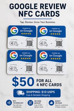 ⭐ Google Review NFC Cards – 4 Pack ⭐