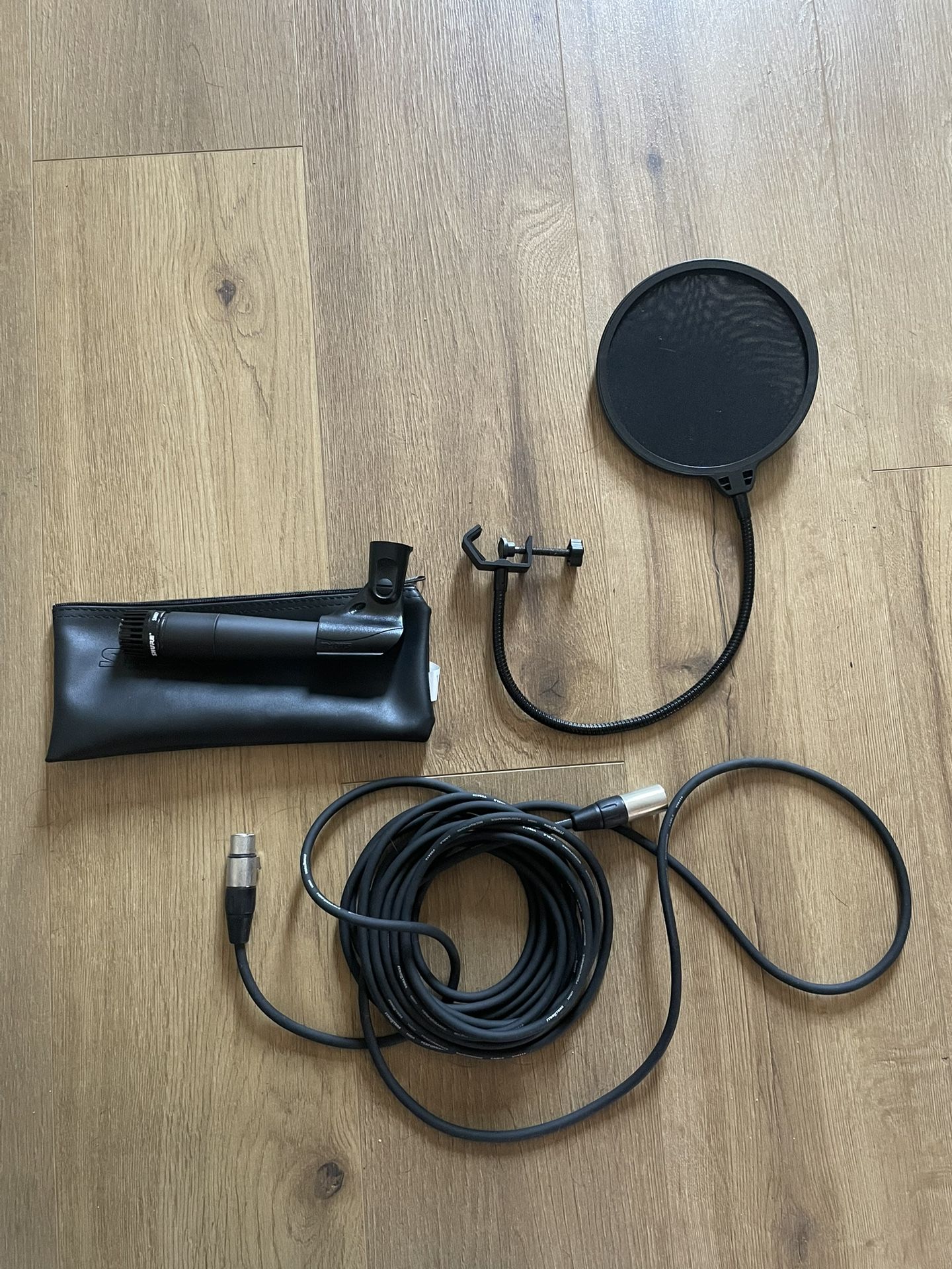 Shure SM57 Microphone Recording Bundle – New w/ Phantom Power Cable + Pop Filter