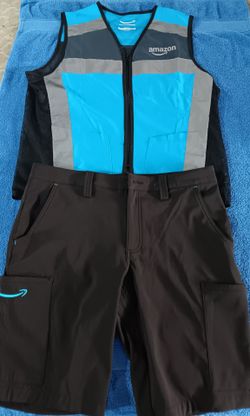 Unisex Amazon Luly Yang vest full-zip w/ safety driver logo size (S) w/ Black & Blue Amazon shorts size (30'31') both for $45