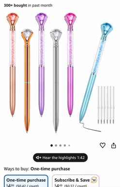 6 Diamond Pens with Crystal Top for office school and other artwork