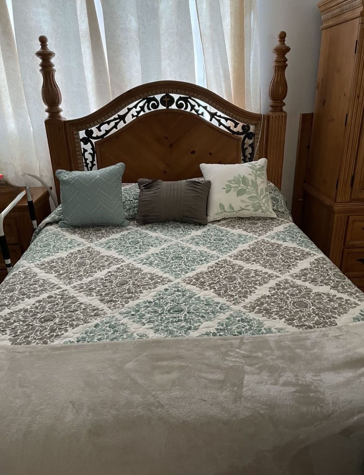 Vintage Wood And Wrought Iron Set