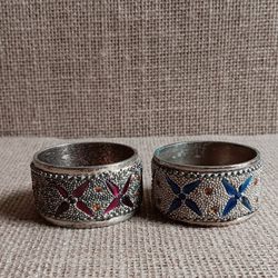 Pier 1 Jeweled Silver-Plated Napkin Rings, 2 Vintage Napkin Rings