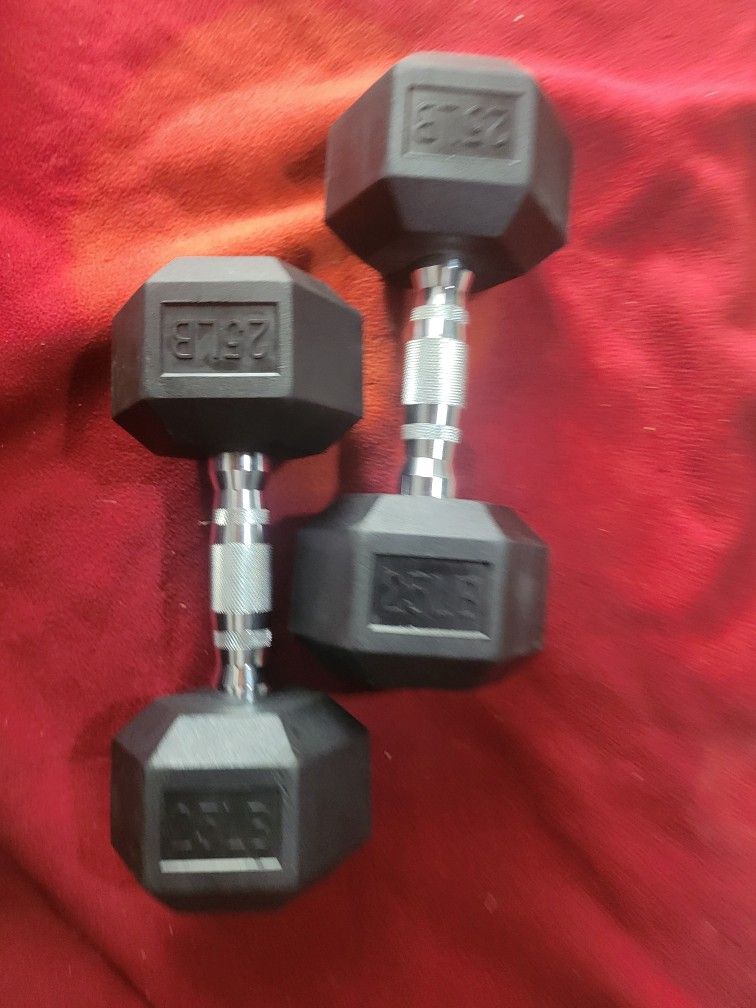 NEW SET OF 25LB RUBBER COATED HEXHEAD DUMBBELLS TOTAL 50LBs
11525 S HALSTED DUNKIN DONUTS/7111.S WESTERN WALGREENS
55$ CASH ONLY