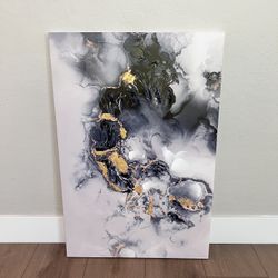 36x24 Large Black/White/Gold Marble Canvas Art Abstract Artwork