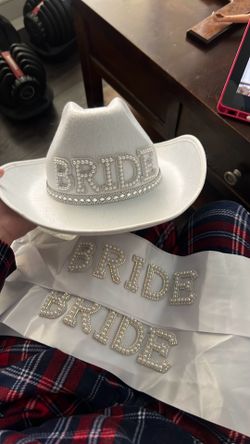 Bride White Hat & 2 Bride Sash  Bachelorette/Bridal Shower