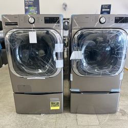 LG MEGA CAPACITY FRONT LOAD WASHER AND DRYER With Pedestal Washer (Scratch And Dent)