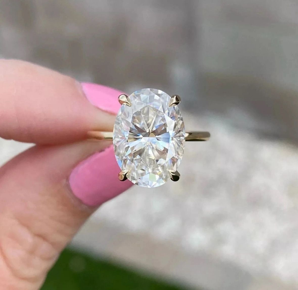 Solitaire Gift Ring Oval Cut 3.50Ct Lab Grown Diamond/CVD Solid 14k Yellow Gold