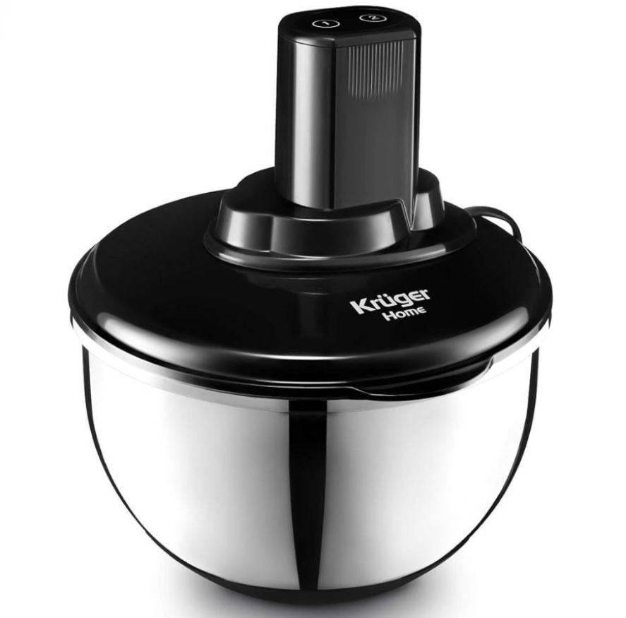 Kruger Electric Salad Spinner - Stainless Steel Bowl, Plastic Lid and Colander,