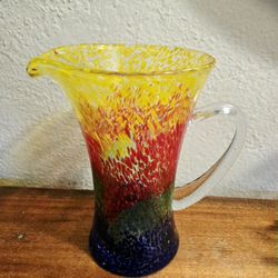 Tall Mexican Handblown Glass Pitcher GORGEOUS COLORS
