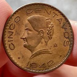 1942 México 5 Centavos Josefa Ortiz de Domínguez Key Date
