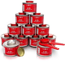Gas One 12 Pack 6 Hour Chafing Fuel - Food Warmer for Chafing Dish Buffet Set - Reusable Liquid Safe Fuel With Wick & Lid Opener