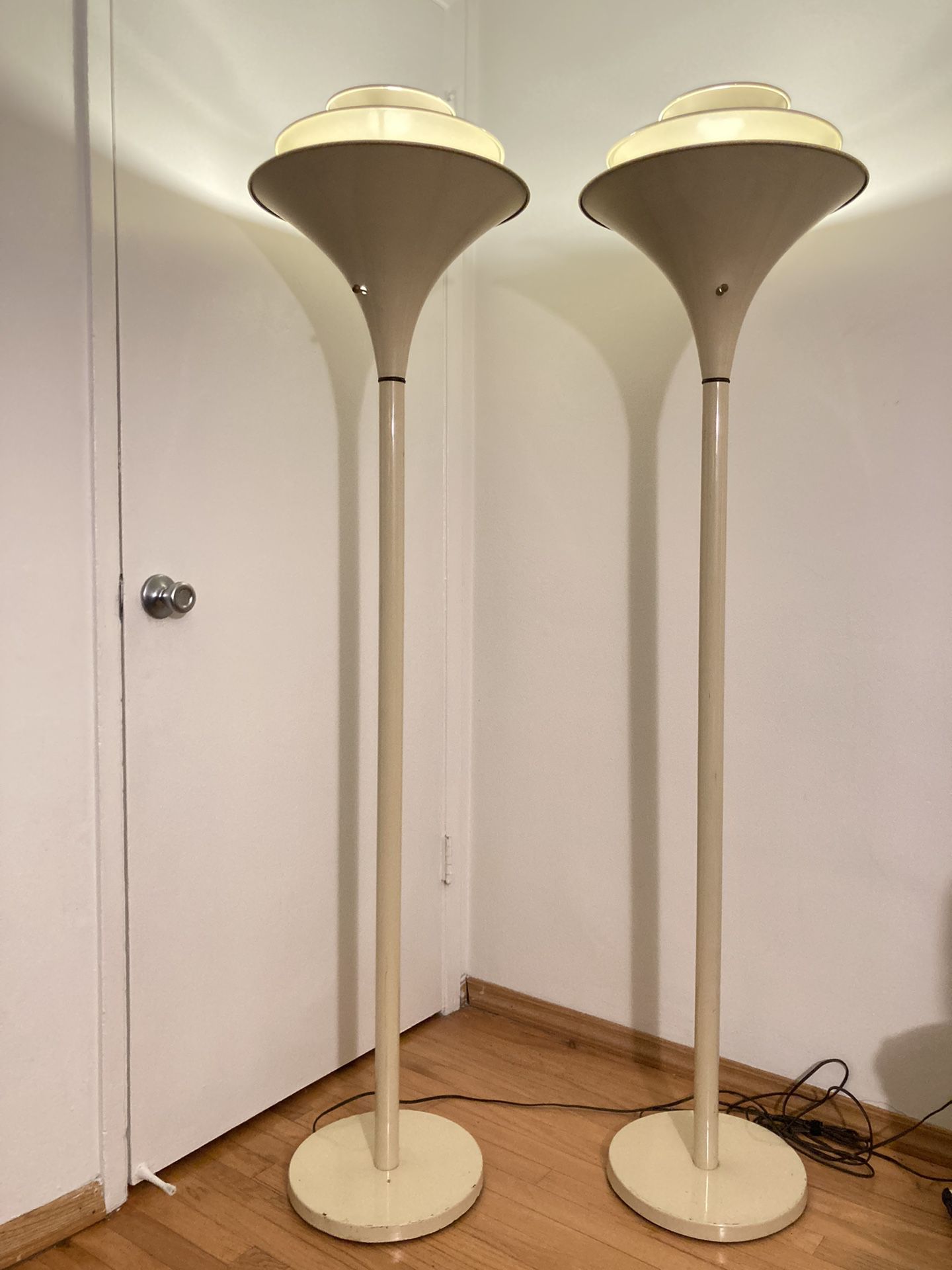 70s Art Deco Tri-Torchiere Floor Lamps