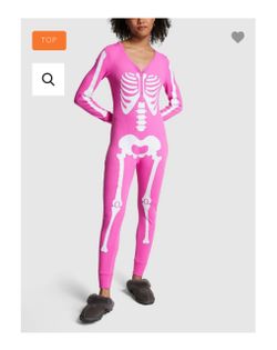 Victoria's Secret PINK Thermal Sleep One Piece Pajama Halloween Skeleton