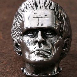 Stainless Steel Frankenstein Face Ring Sz 9 New