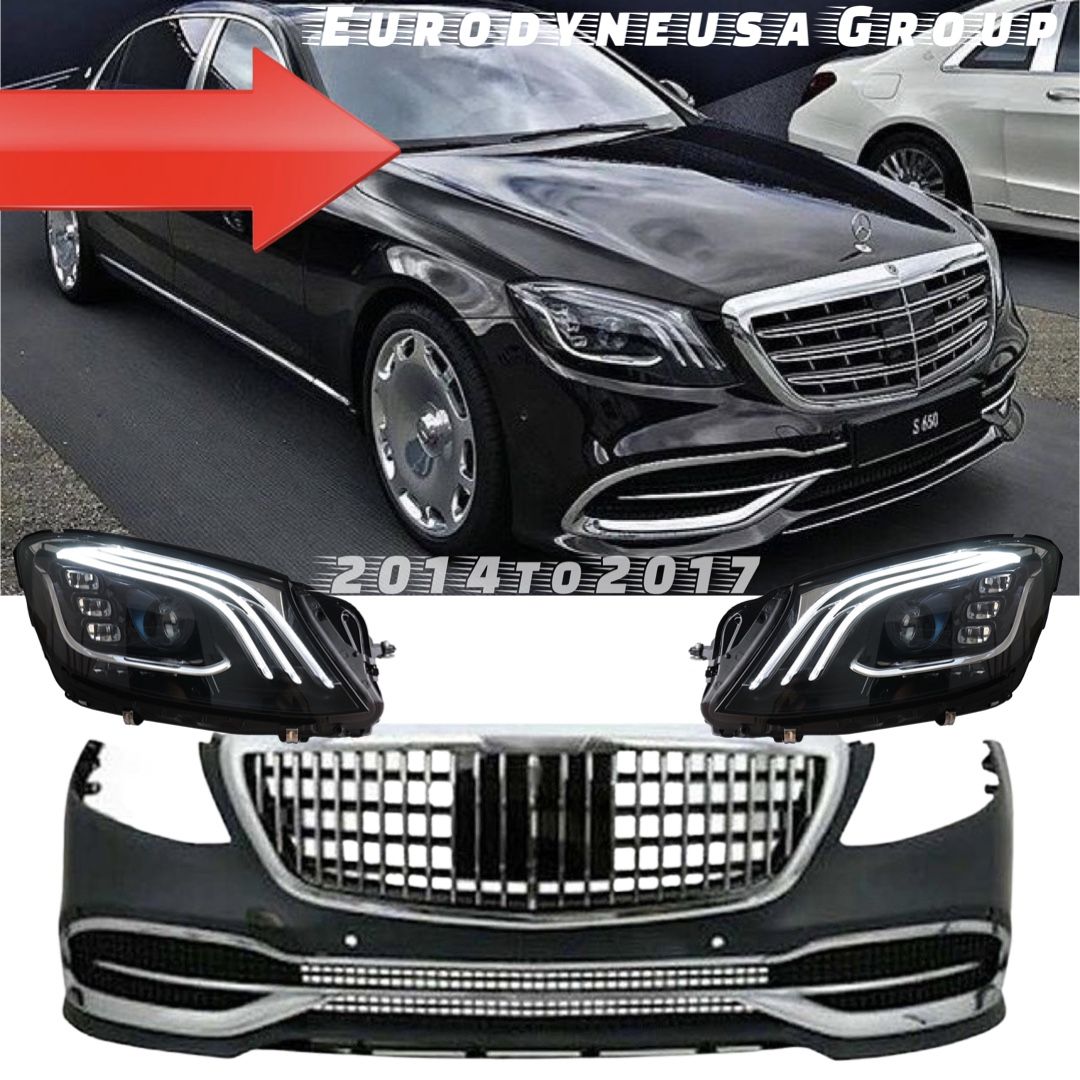 Mercedes Maybach W222 S650 Front Bumper Grill Headlights Conversion For S550 S600