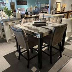  Brown 5PC Faux Marble Dining Room Set
