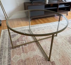 Gold Metal and Glass Coffee Table