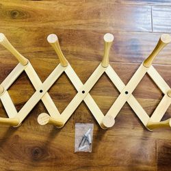 Wooden Expandable Wall Hanger Rack for Cloth Coat Hat Mug 10 Hooks  