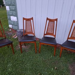1960s Mid Century Modern Cane Back Dining Chairs - Set of 4
