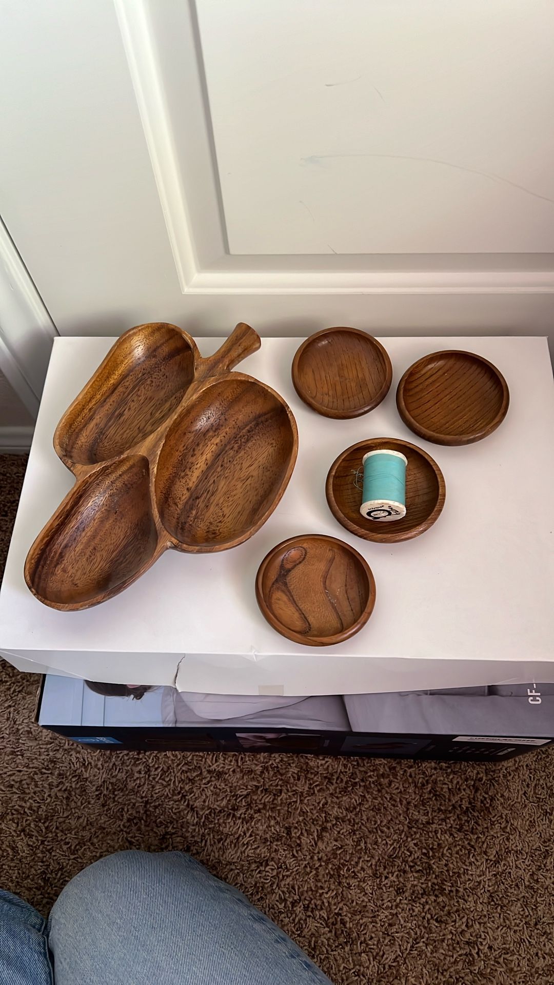 Monkey Pod Wood Handcrafted Vintage 60s Divided Serving Tray Platter Set