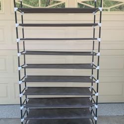 10-Tier Shoe Rack Brown Fabric and Metal