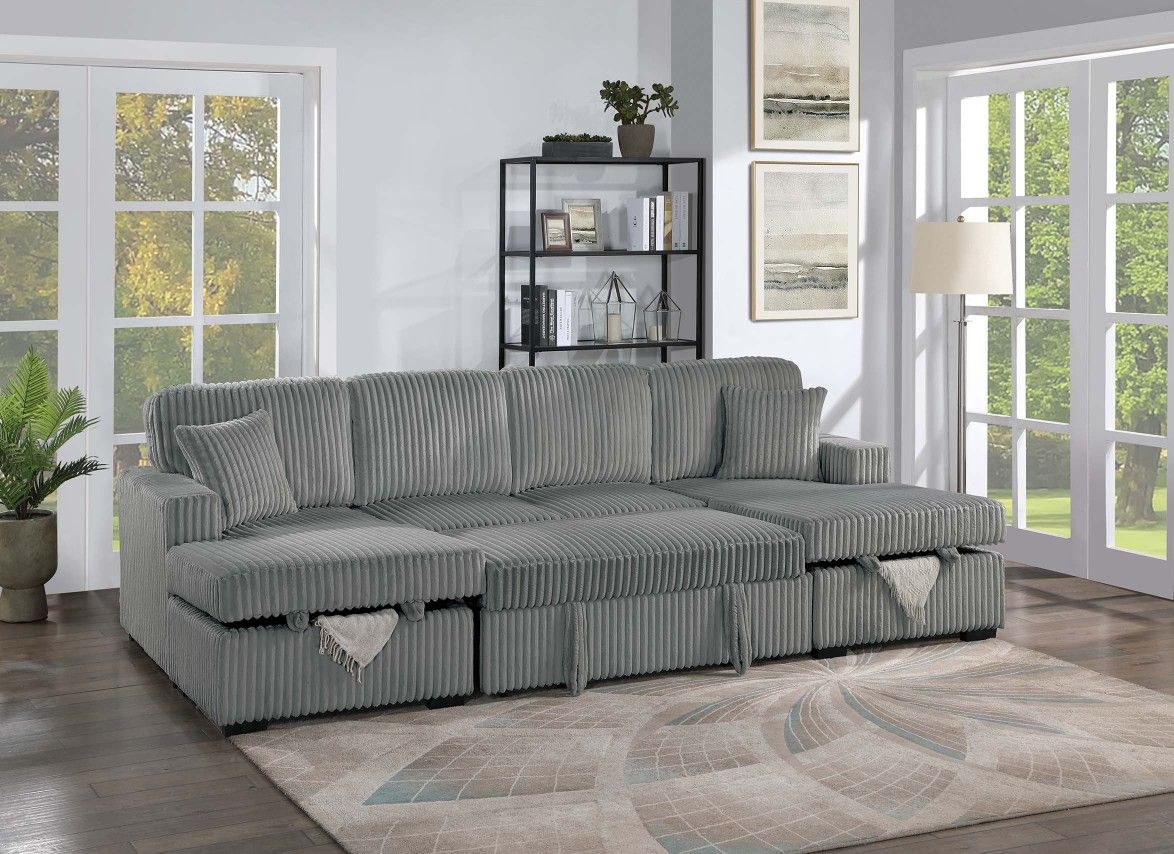 3-Piece Sectional Sofa w/2 Storage chaise & pulloutbed