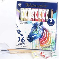 Watercolor Paint Set in Aluminum Tubes with 3 Bonus Brushes