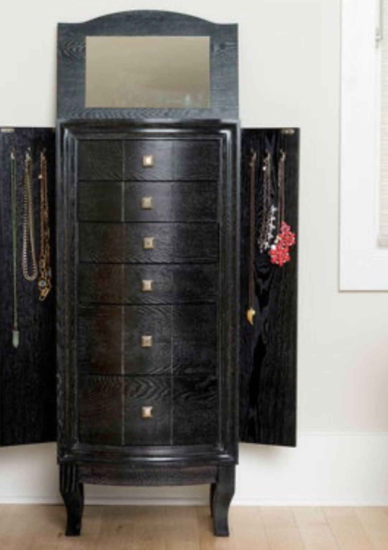 New!! Armoire, cabinet, 2 door6 drawer and a mirror jewelry cabinet, storage unit, jewelry organizer, jewelry armoire, black