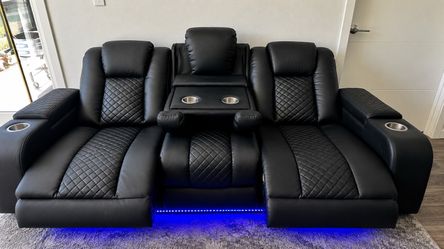 Black Leather Power Reclining Theatre sofa