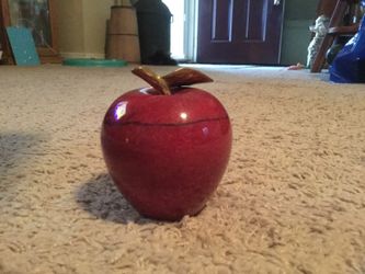Vintage Stone (marble) red apple with brass stem