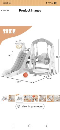 Kids Slide Swing Set with Basketball Hoop