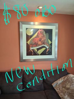 4'x4' brushed steel & glass framed artwork