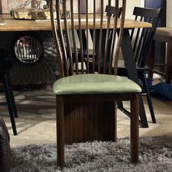 Set Of Four Midcentury  German Craftsmanship Avocado Mint Green  Leather Chairs 