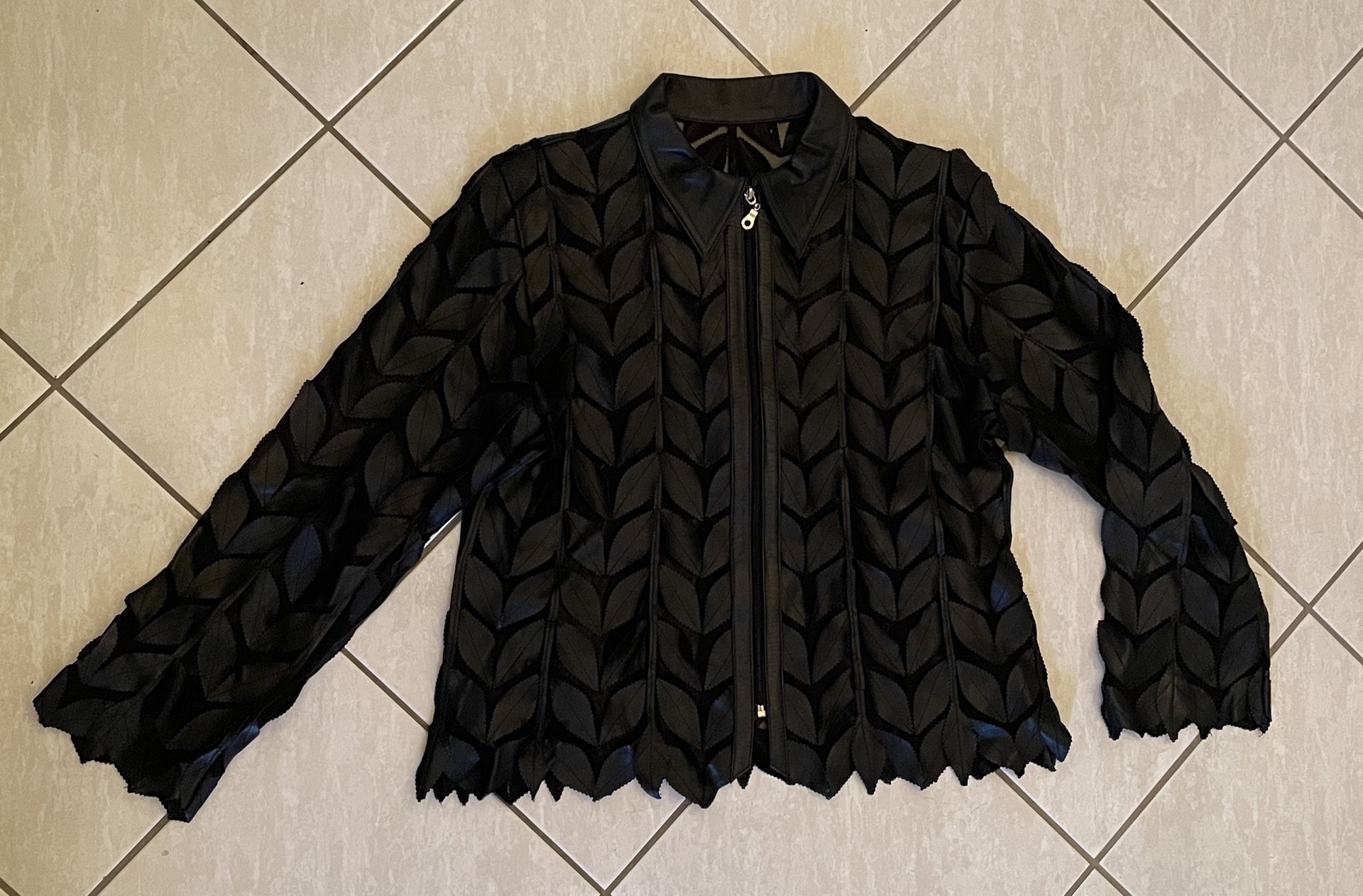 Black Cut Out Leaf (faux) Leather Jacket- No Tags - Women Large