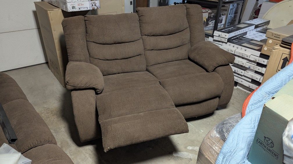 Anton Brown Fabric 56" Manual Reclining Loveseat | Track Arms | Wall Hugger