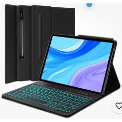 Galaxy Tab S7 FE Case with Keyboard, Multi-Angle 7 Colors Backlit Detachable ...