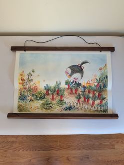 Art Print – "Garden Bird" Watercolor Illustration, Wood Poster Hanger Included
