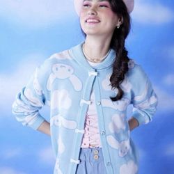 Sanrio Cinnamoroll Blue White Knit Cardigan Sweater Embroidery Button