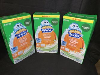 3 x Scrubbing Bubbles Toilet Cleaning Fresh Brush Flushable Refills 20 Count