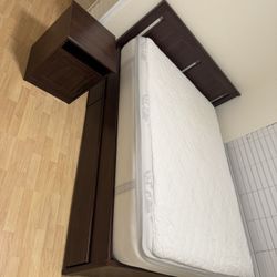 Full Size Bed Frame w/ Drawers, Nightstand, Mattress & Box Spring 