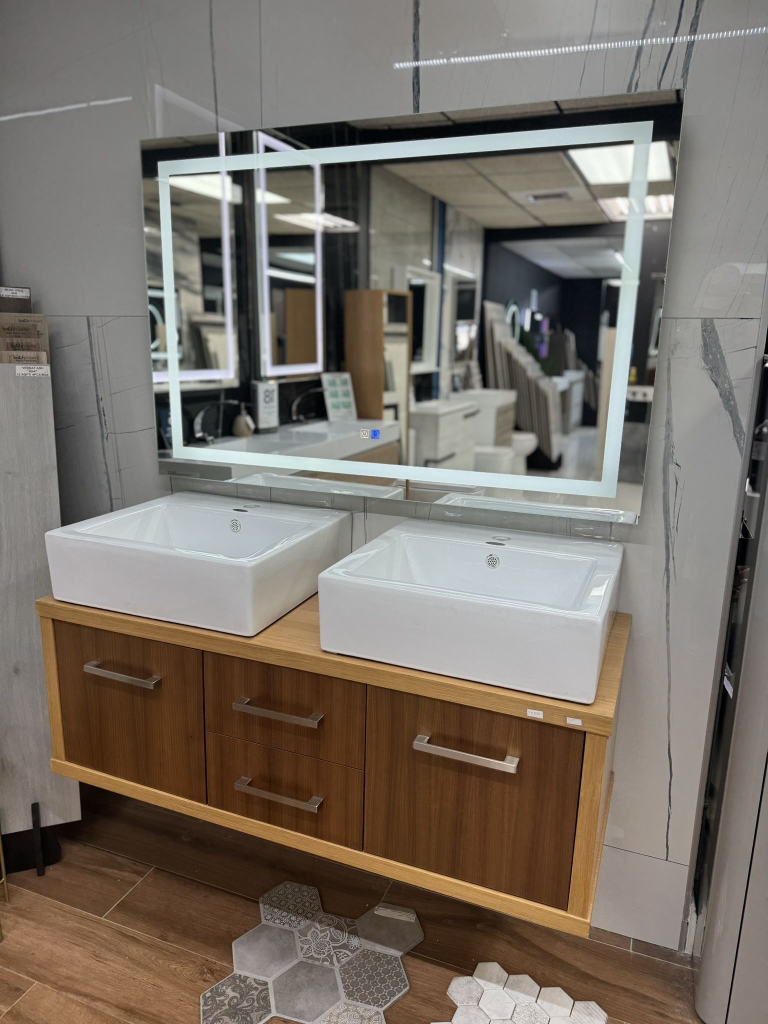 48” Solid Wood Floating Bathroom Vanity With Double Vessel Sink