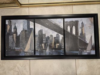New York Skyline, Brooklyn Bridge Oil Textured Painting $20 OBO
