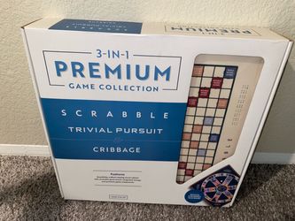 Premium Large 3-in-1 Board Game Set - Scrabble, Trivial Pursuit, Cribbage