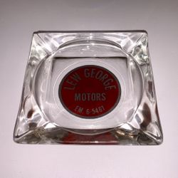 Vintage Lew George Motors Glass Advertising Ashtray EM 6-5461 Auto Dealership