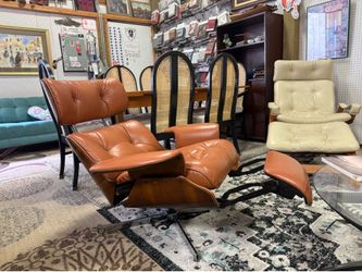 1970’s Brown Leather Plycraft Lounge Chair And Ottoman