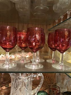 Vintage Cranberry Princess House Wine Stems